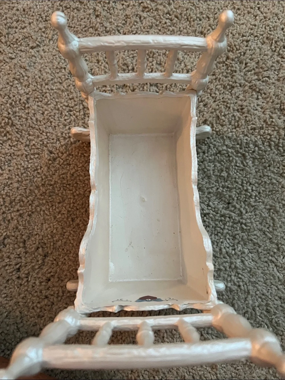 White Teddy Bear Wooden Doll Cradle - Kids Toys